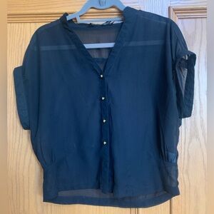 Sheer Black Blouse, Gold Buttons